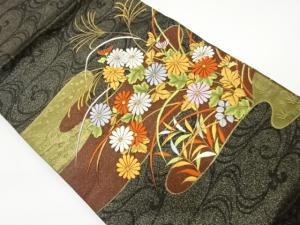 ヱ霞に秋草模様刺繍名古屋帯